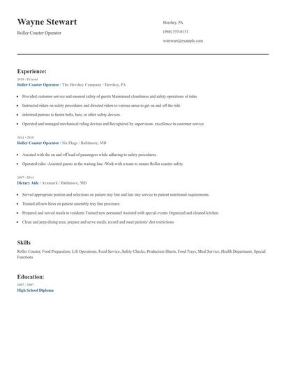 Roller Coaster Operator Resume