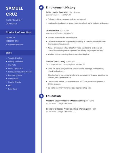 Roller Leveler Operator Resume