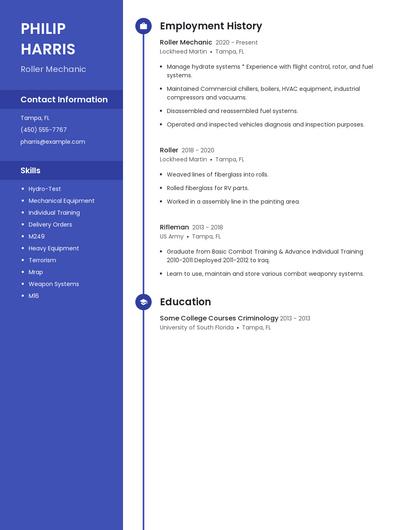 Roller Mechanic Resume