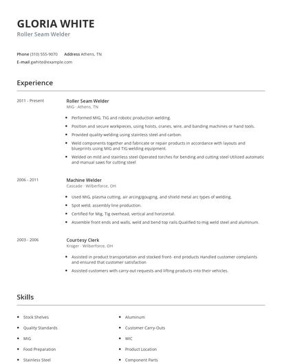Roller Seam Welder Resume