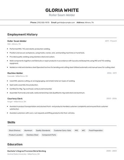 Roller Seam Welder Resume