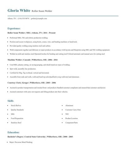 Roller Seam Welder Resume