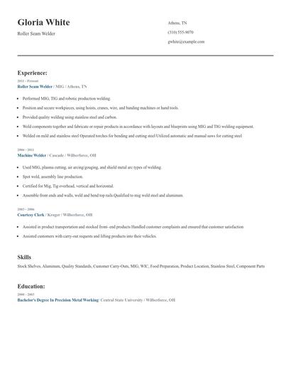 Roller Seam Welder Resume