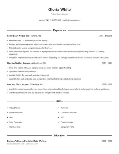 Roller Seam Welder Resume