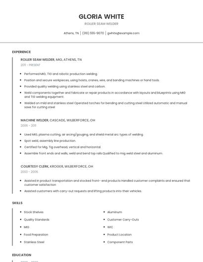Roller Seam Welder Resume