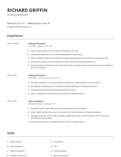 Rolling Attendant Resume
