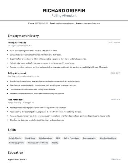 Rolling Attendant Resume