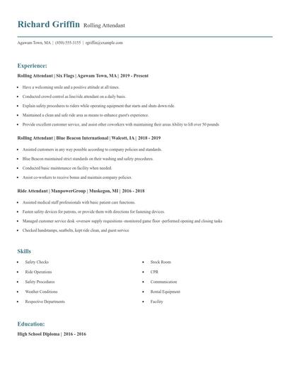 Rolling Attendant Resume