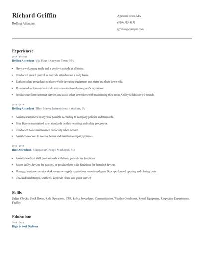 Rolling Attendant Resume