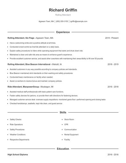 Rolling Attendant Resume