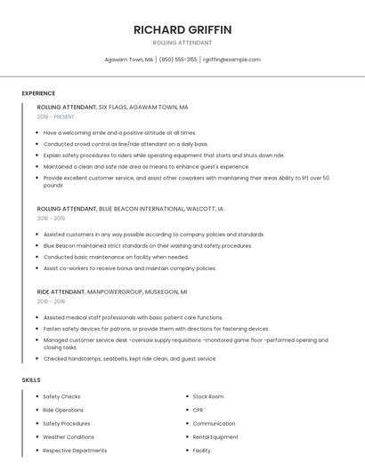 Rolling Attendant Resume