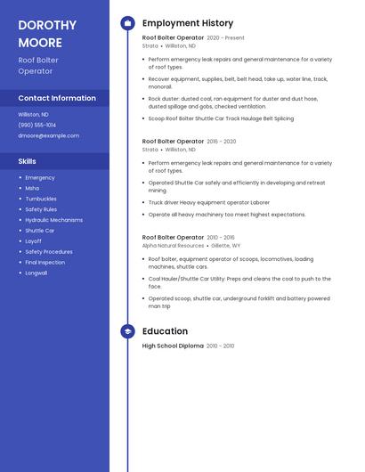 Roof Bolter Operator Resume