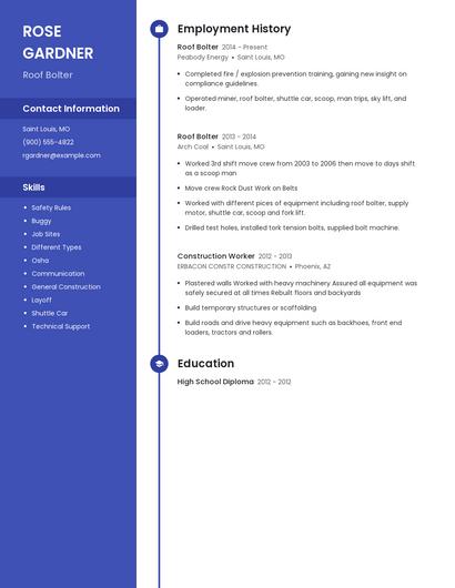 Roof Bolter Resume