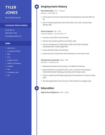 Roof Mechanic Resume