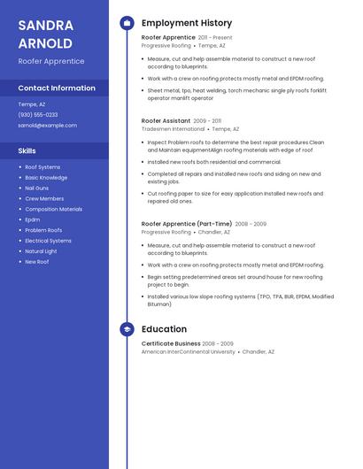 Roofer Apprentice Resume