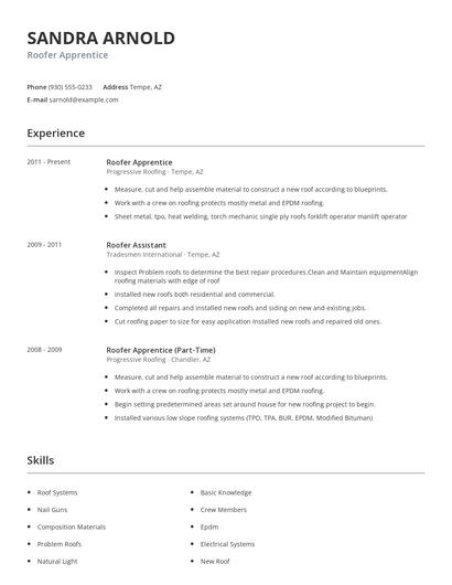 Roofer Apprentice Resume