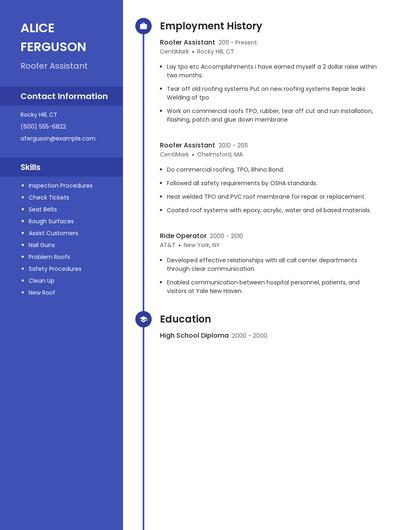 Roofer Assistant Resume