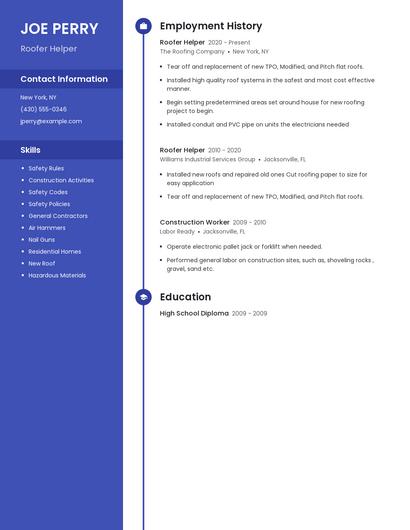 Roofer Helper Resume