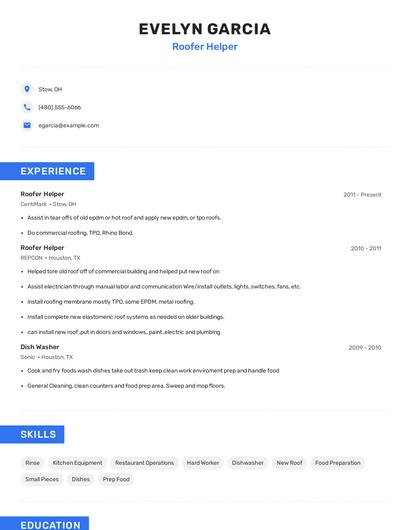 Roofer Helper Resume
