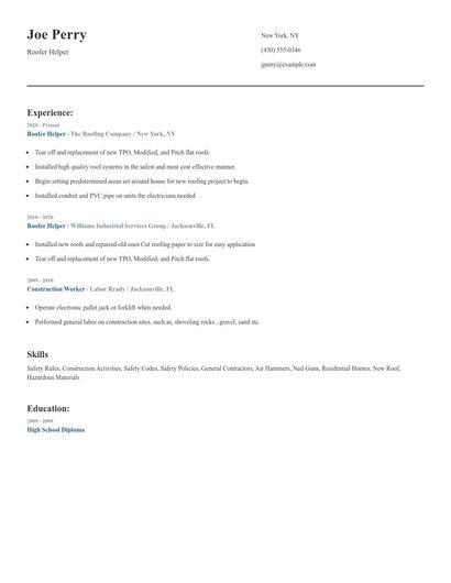 Roofer Helper Resume