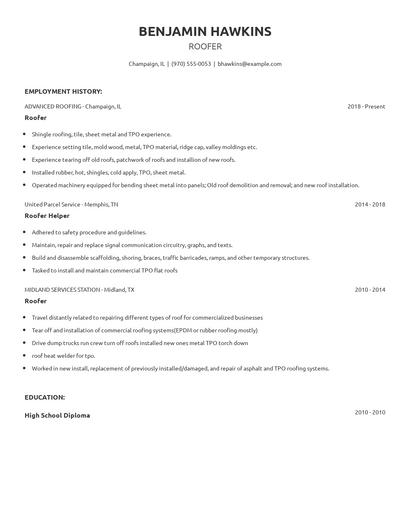 Roofer Resume
