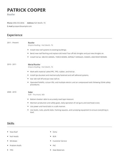 Roofer Resume