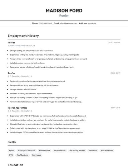 Roofer Resume