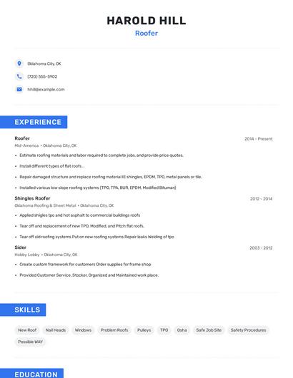 Roofer Resume