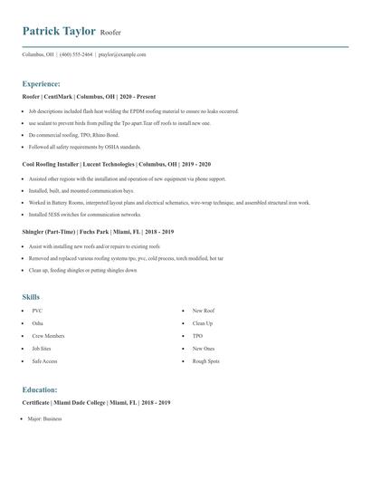 Roofer Resume