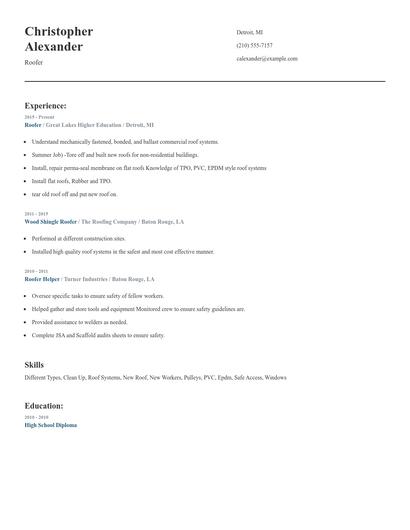 Roofer Resume