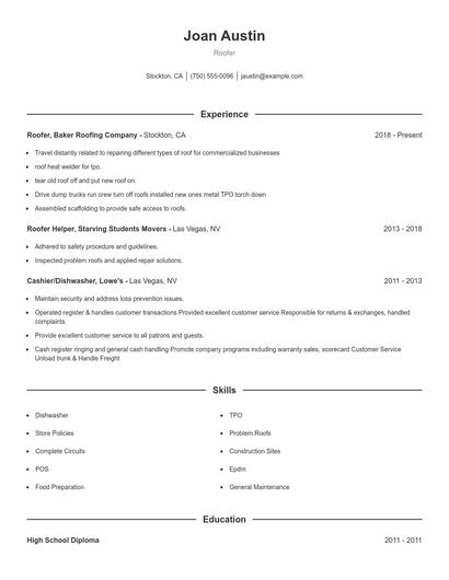 Roofer Resume