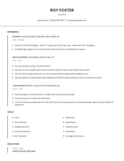 Roofer Resume