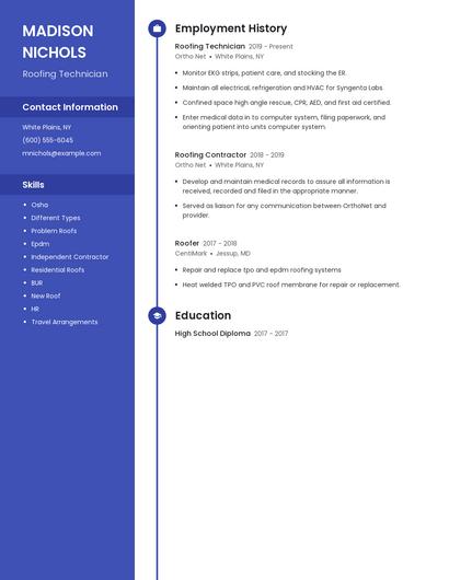 Roofing Technician Resume