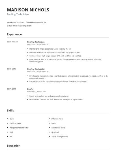 Roofing Technician Resume