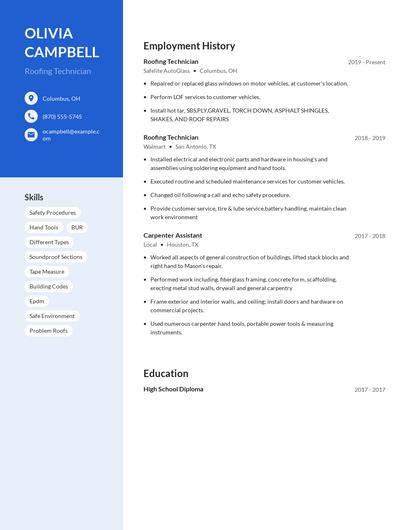 Roofing Technician Resume