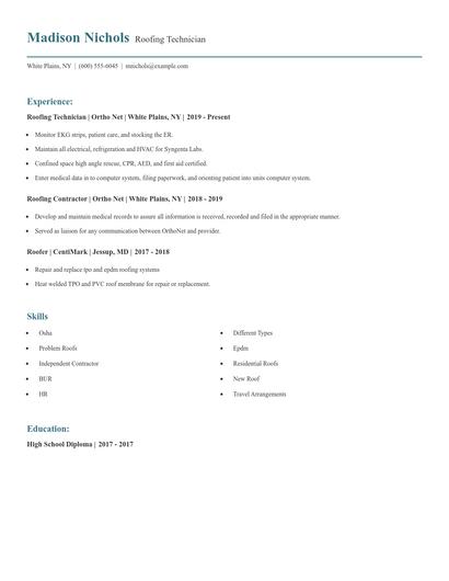 Roofing Technician Resume