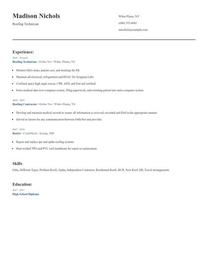 Roofing Technician Resume