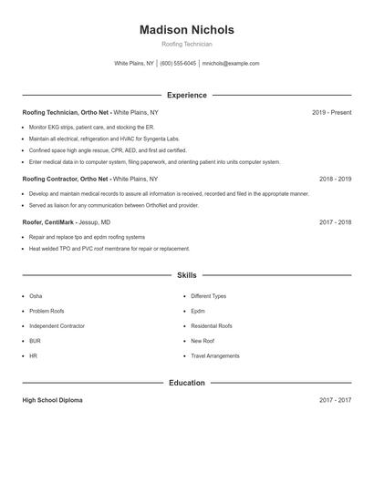 Roofing Technician Resume