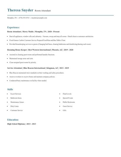 Room Attendant Resume