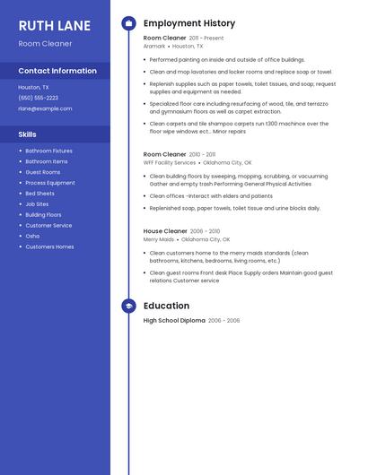 Room Cleaner Resume
