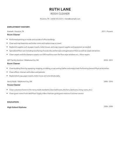 Room Cleaner Resume
