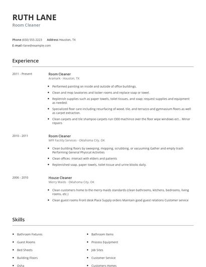Room Cleaner Resume