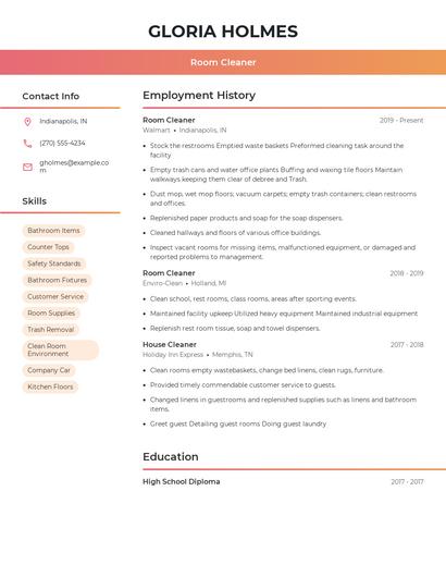 Room Cleaner Resume