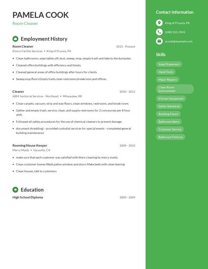 Room Cleaner Resume