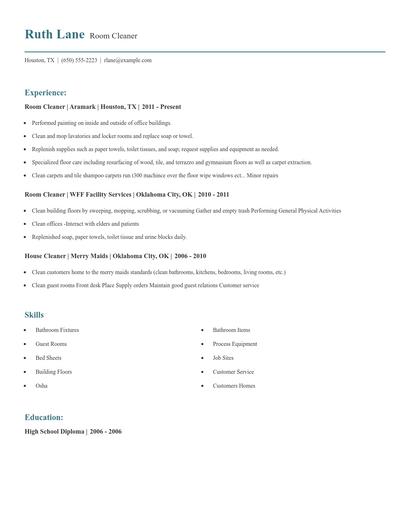 Room Cleaner Resume