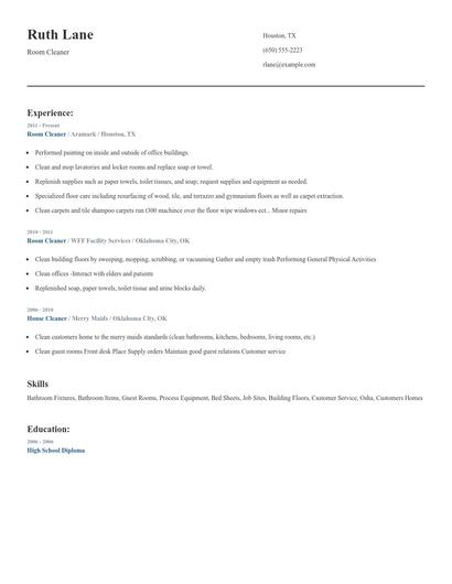 Room Cleaner Resume