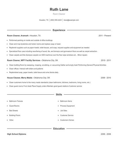 Room Cleaner Resume