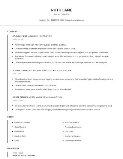 Room Cleaner Resume
