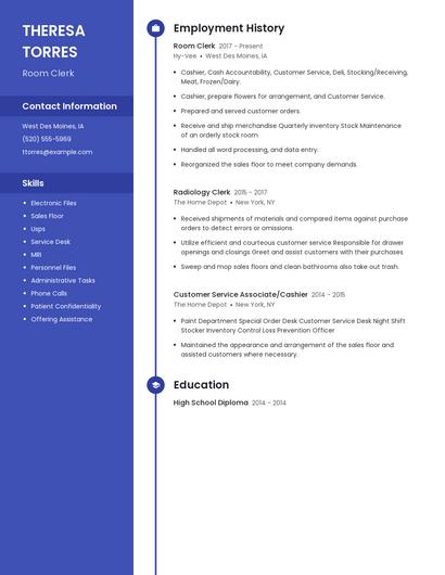 Room Clerk Resume