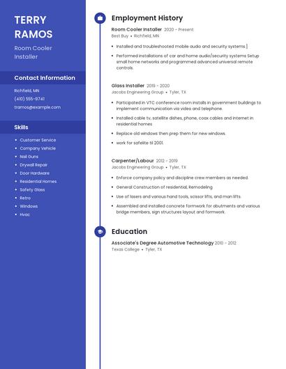 Room Cooler Installer Resume